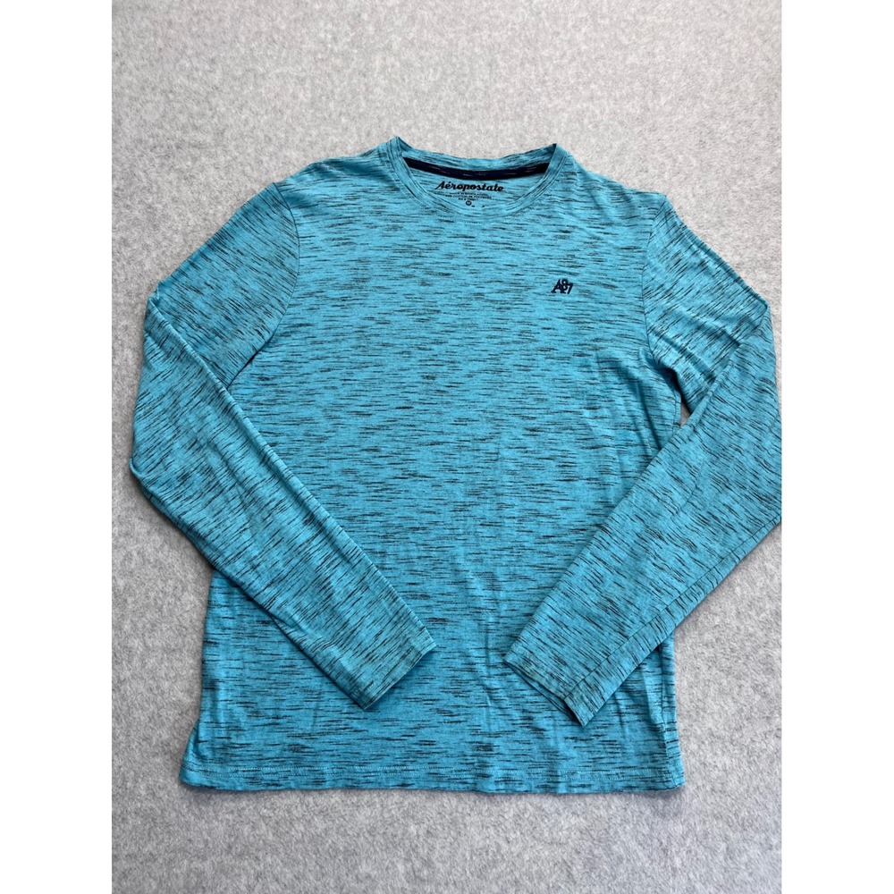 Aeropostale Y2K Mens M Blue Space Dye Long Sleeve Crew Neck A87 Logo Tee Shirt